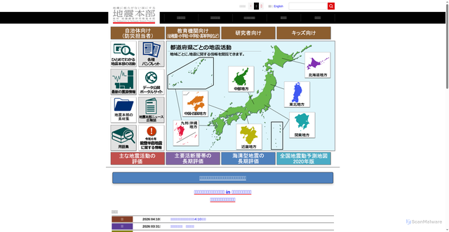 Security scan screenshot of https://www.jishin.go.jp/