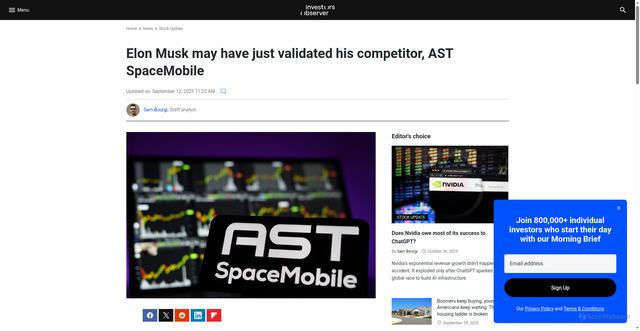 Security scan screenshot of https://investorsobserver.com/news/stock-update/elon-musk-may-have-just-validated-his-competitor-ast-spacemobile/