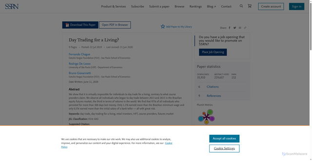 Security scan screenshot of https://papers.ssrn.com/sol3/papers.cfm?abstract_id=3423101