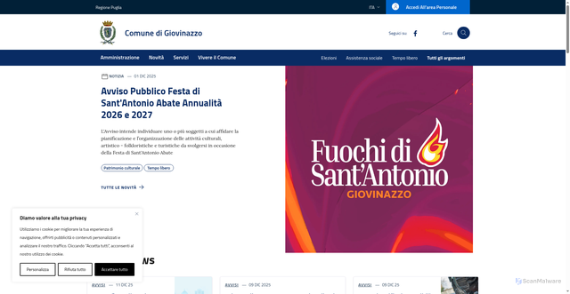 Security scan screenshot of https://www.comune.giovinazzo.ba.it/