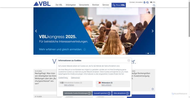 Security scan screenshot of https://www.vbl.de/de/startseite