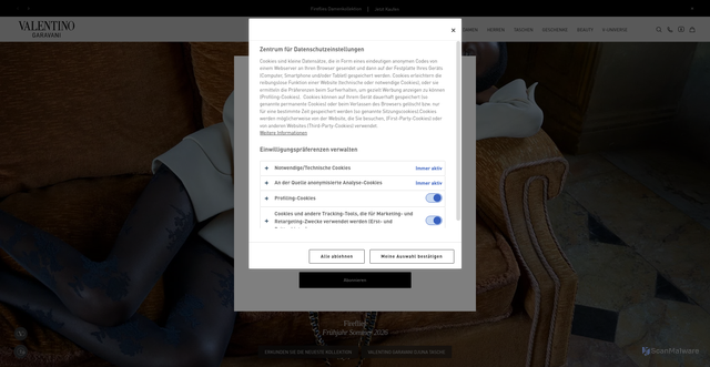 Security scan screenshot of https://www.valentino.com