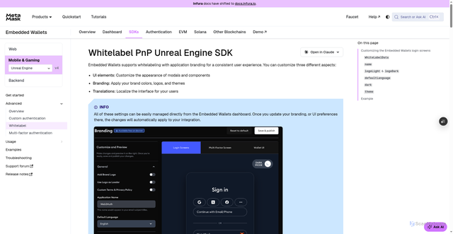 Security scan screenshot of http://metamask-docs-fbv47wj26-consensys-ddffed67.vercel.app/embedded-wallets/sdk/unreal/advanced/whitelabel/