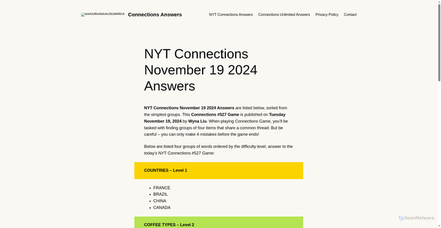 Security scan screenshot of https://connectionsanswers.com/nyt-connections-november-19-2024-answers/