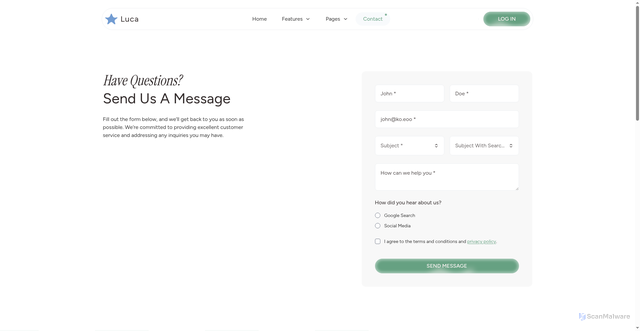 Security scan screenshot of https://ask-luca.pages.dev/contact/