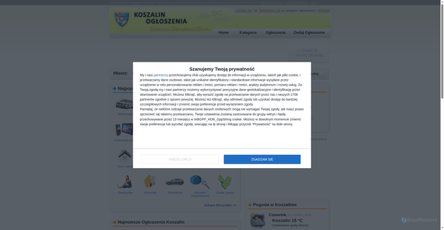 Security scan screenshot of https://koszalin.oglaszamy24.pl