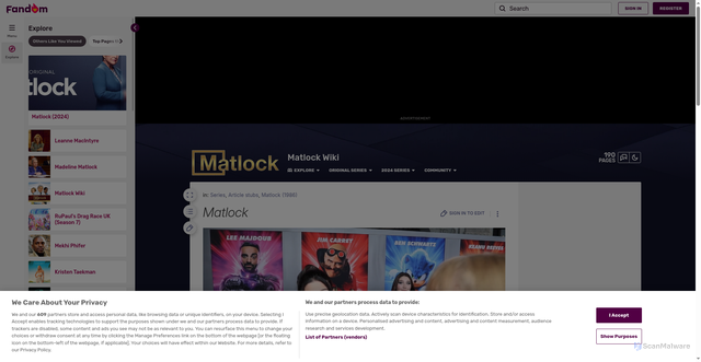 Security scan screenshot of https://matlock.fandom.com/wiki/Matlock