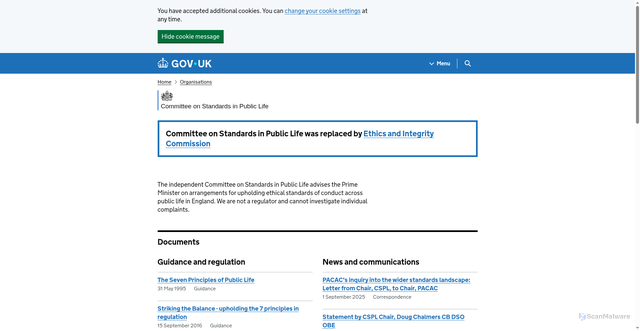 Security scan screenshot of http://www.public-standards.gov.uk