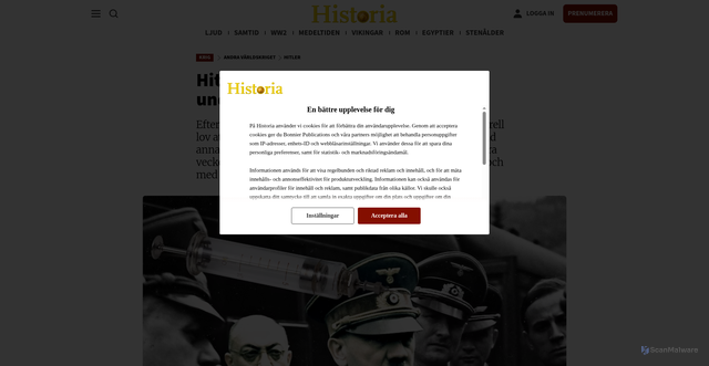 Security scan screenshot of https://varldenshistoria.se/krig/andra-varldskriget/hitler/hitler-gick-pa-droger-under-andra-varldskriget?utm_source=crm&utm_medium=email&utm_content=965454_634