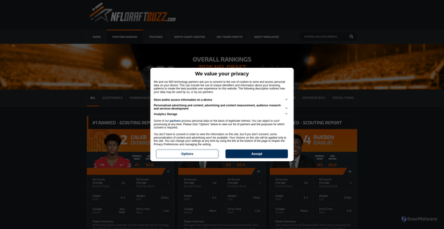Security scan screenshot of https://www.nfldraftbuzz.com/positions/ALL/1/2026