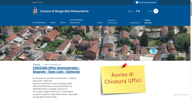 Security scan screenshot of https://www.comune.borgoratto.al.it/