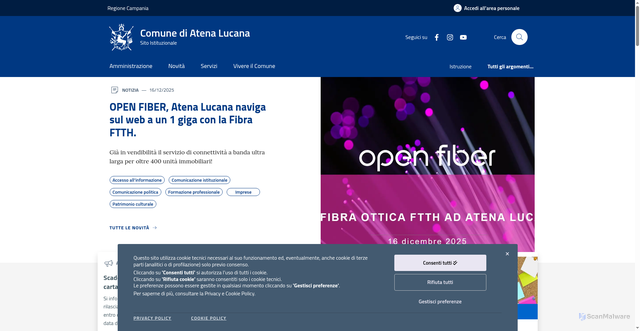 Security scan screenshot of https://www.comune.atenalucana.sa.it/