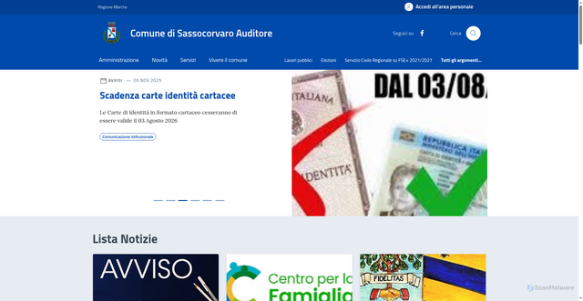 Security scan screenshot of https://www.comune.sassocorvaroauditore.pu.it
