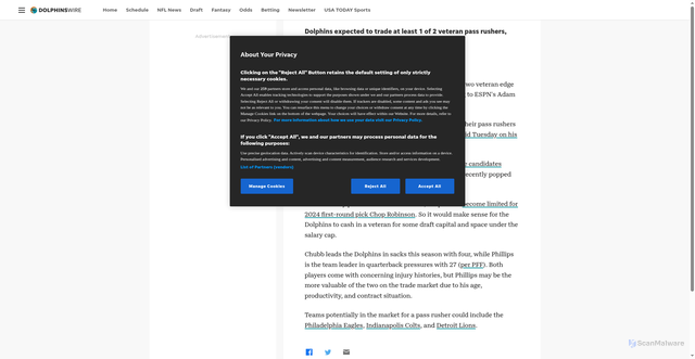 Security scan screenshot of https://dolphinswire.usatoday.com/story/sports/nfl/dolphins/2025/10/28/dolphins-bradley-chubb-jaelan-phillips-trade-deadline/86950893007/