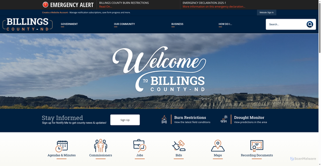 Security scan screenshot of https://billingscountynd.gov/