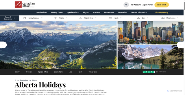 Security scan screenshot of https://www.canadianaffair.com/destinations/canada/alberta