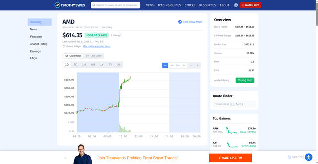 Security scan screenshot of https://timothysykes.com/quote/AMD/