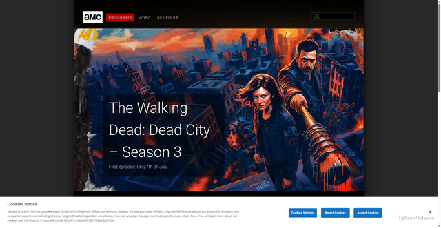 Security scan screenshot of https://ce.amc.com/series/the-walking-dead-dead-city-season-3