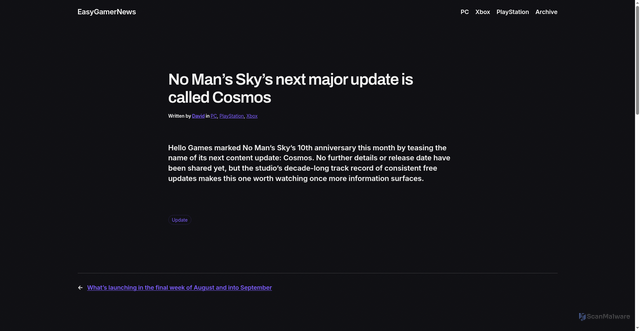 Security scan screenshot of https://easygamernews.com/no-mans-sky-cosmos-update-announced/