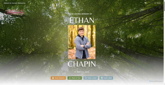 Security scan screenshot of https://www.hawthornefh.com/obituaries/ethan-chapin