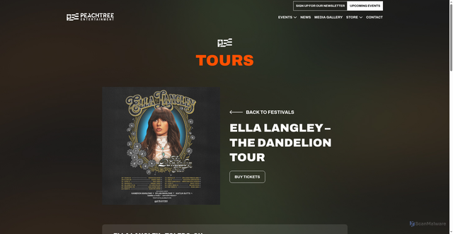 Security scan screenshot of https://peachtreeent.com/tour/ella-langley-the-dandelion-tour/