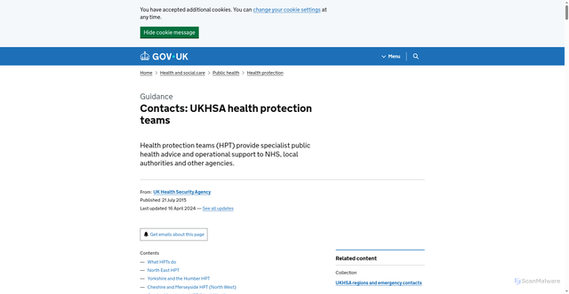 Security scan screenshot of https://www.gov.uk/guidance/contacts-phe-health-protection-teams