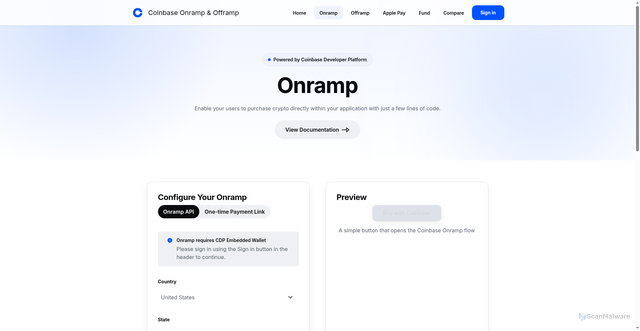 Security scan screenshot of https://onramp-demo-application-git-main-coinbase-vercel.vercel.app/onramp