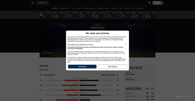 Security scan screenshot of https://www.givemesport.com/game/premier-league/leeds-united-fc-vs-tottenham-hotspur-20251004/