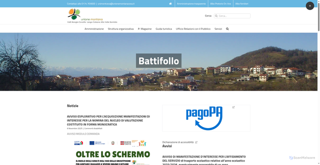 Security scan screenshot of https://www.unionemontanaceva.it/