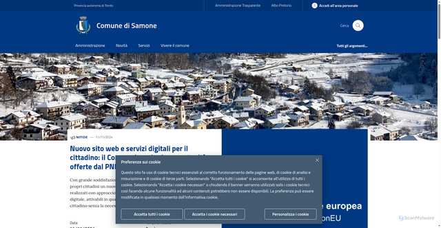 Security scan screenshot of https://www.comune.samone.tn.it