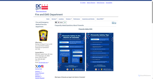 Security scan screenshot of https://fems.dc.gov/fireworks