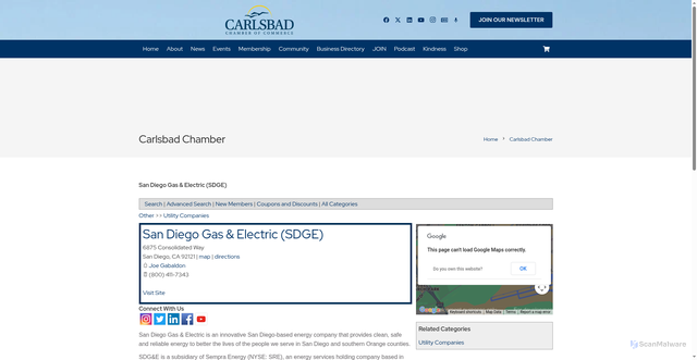 Security scan screenshot of https://web.carlsbad.org/Utility-Companies/San-Diego-Gas-Electric-(SDGE)-328