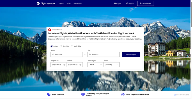 Security scan screenshot of https://us-en.flightnetwork.com/c/carriers/TK-Turkish-Airlines