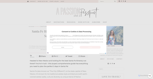 Security scan screenshot of https://apassionandapassport.com/3-days-in-santa-fe-itinerary/
