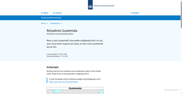 Security scan screenshot of https://www.nederlandwereldwijd.nl/reisadvies/guatemala