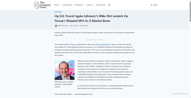Security scan screenshot of https://www.thecompanydime.com/op-ed-travel-again-mike-mccormick-navan-ipo/
