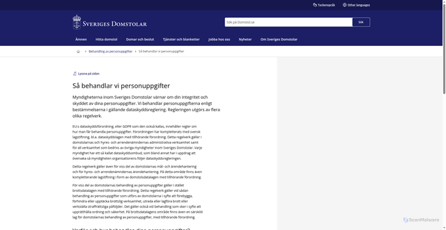 Security scan screenshot of https://www.domstol.se/personuppgifter/