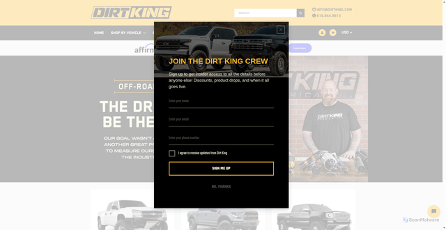Security scan screenshot of https://dirtking.com