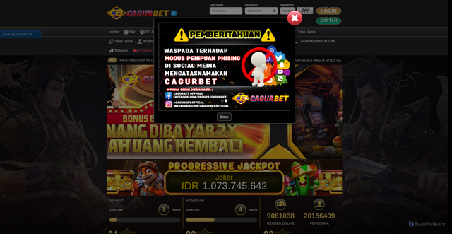 Security scan screenshot of http://cagurbetapk1.xyz/