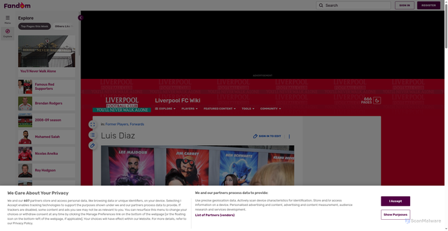 Security scan screenshot of https://liverpoolfc.fandom.com/wiki/Luis_Diaz