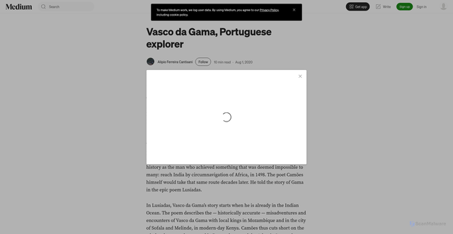 Security scan screenshot of https://alipioferreiracantisani.medium.com/vasco-da-gama-portuguese-explorer-862ebcf58188