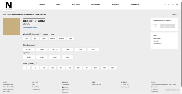 Security scan screenshot of https://www.neenahpaper.com/shop/paper/environment-papers-desert-storm-smooth-1000058