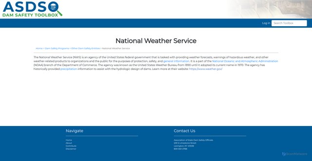 Security scan screenshot of https://damtoolbox.org/wiki/National_Weather_Service