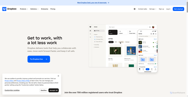 Security scan screenshot of https://getdropbox.com