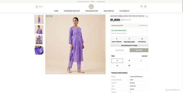 Security scan screenshot of https://pkzlucknawichikan.com/Lavender-Dobby-Cotton-Pant-Set-For-Women/catalogue/9YrdetFd/GNdxoV-J