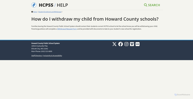 Security scan screenshot of http://help.hcpss.org/how-do-i-withdraw-my-child-from-howard-county-schools