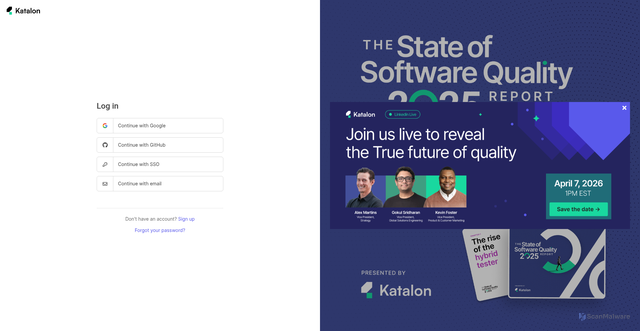 Security scan screenshot of https://testops.katalon.io
