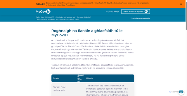 Security scan screenshot of https://partial2.mygovid-nonprod.ie/ga-IE/CookieSettings/Index