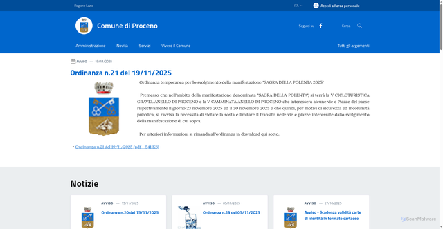 Security scan screenshot of https://www.comune.proceno.vt.it/