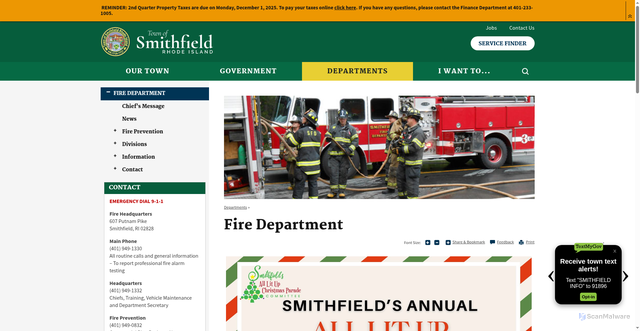 Security scan screenshot of https://www.smithfieldri.gov/departments/fire-department